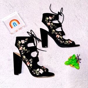 Just fab Lizette lace up embroidery shoes